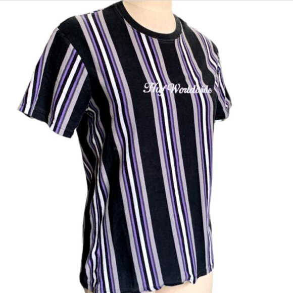 HUF Worldwide Striped Short Sleeve Crew Neck Tee Top Sz M #37F - Picture 3 of 9